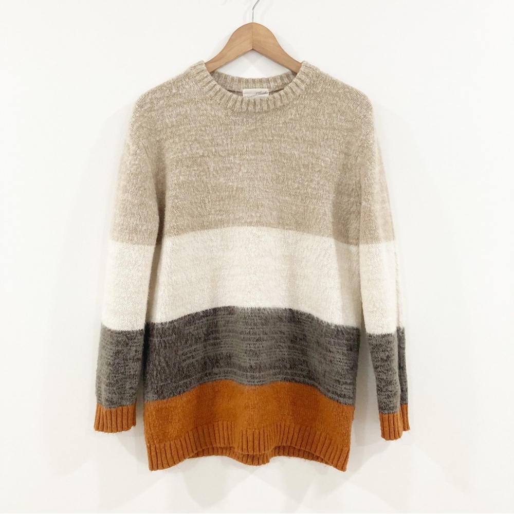 Colorblock Women's Sweater - Tan, White, Gray, and Orange